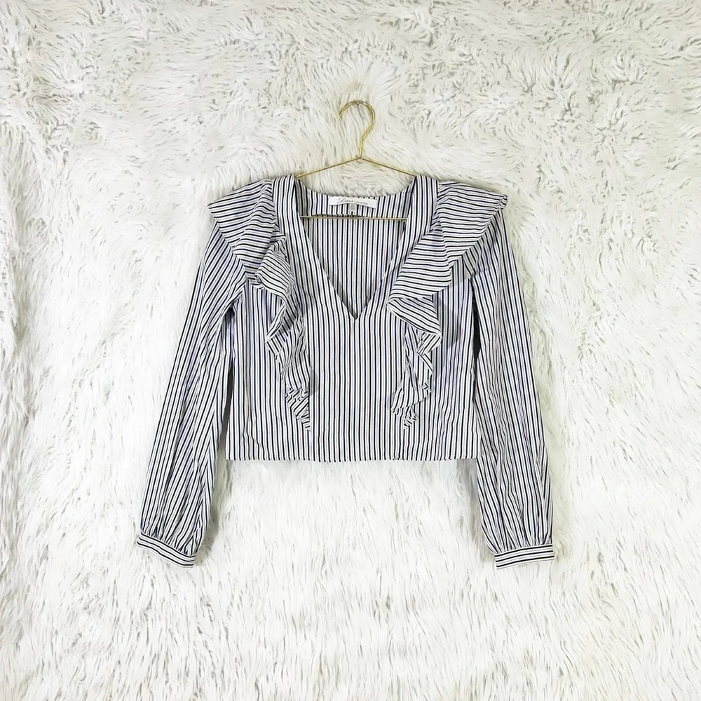 Lovers + Friends striped cotton ruffle trim blouse - Picture 3 of 6